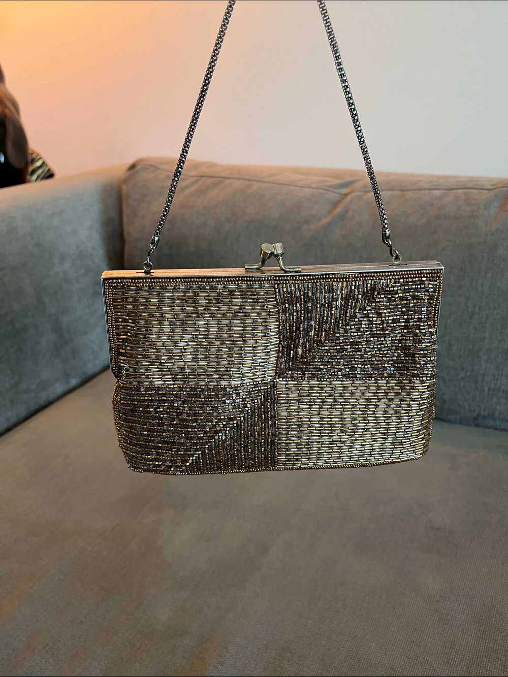 Vintage Walborg Art Deco Bronze Metallic Beaded Evening Bag Made in Hong Kong